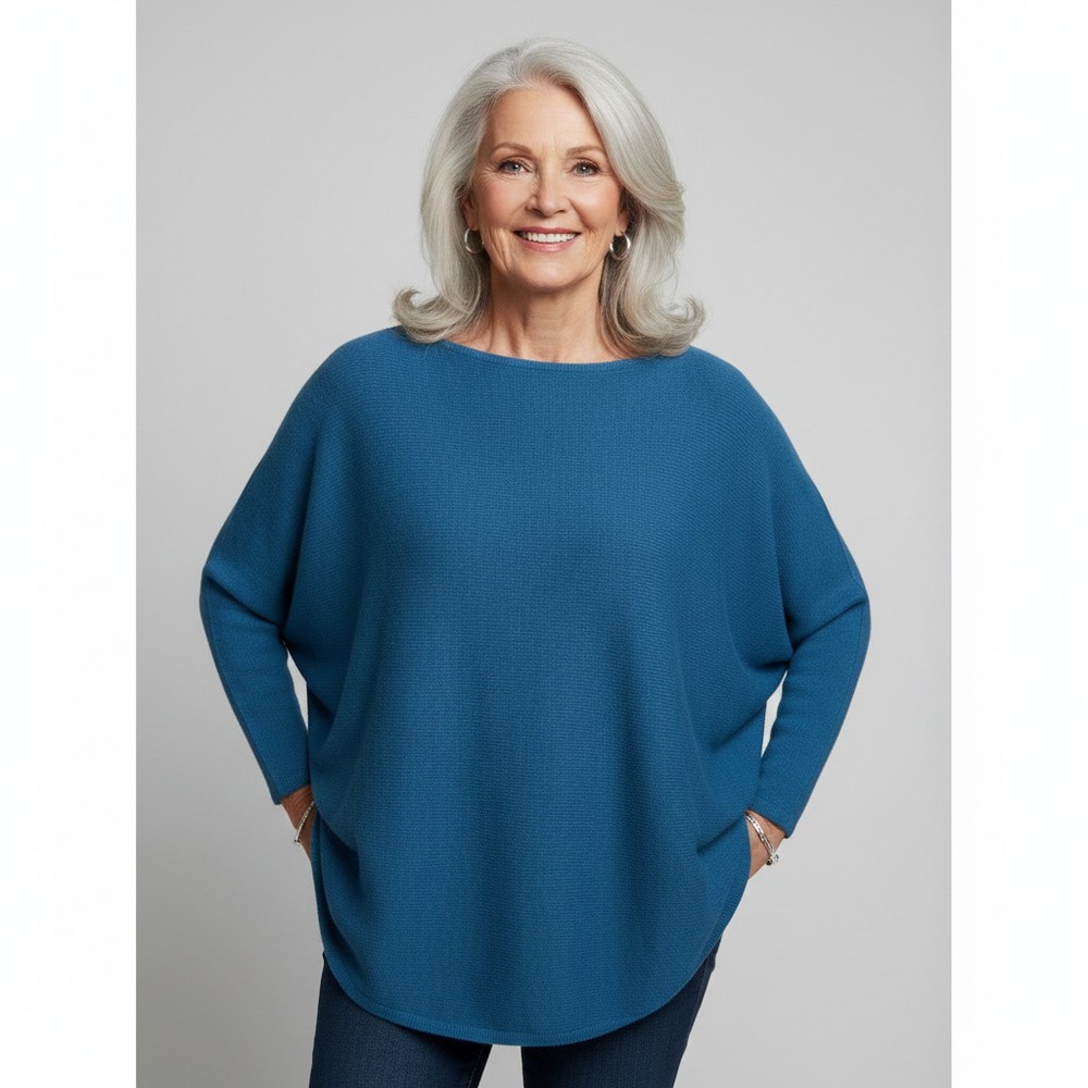 Letarte Maui Hawaii 100% Cashmere Dolman Sweater Teal Blue Boat Neck M